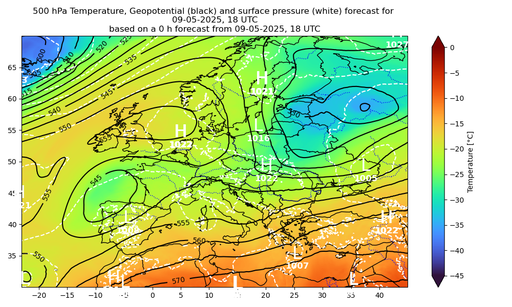 500 hPa temperature and geopotential